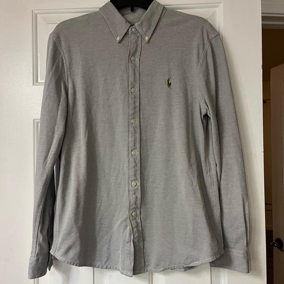 Men's Gray Polo by Ralph Lauren Knit Oxford Shirt - Picture 1 of 5
